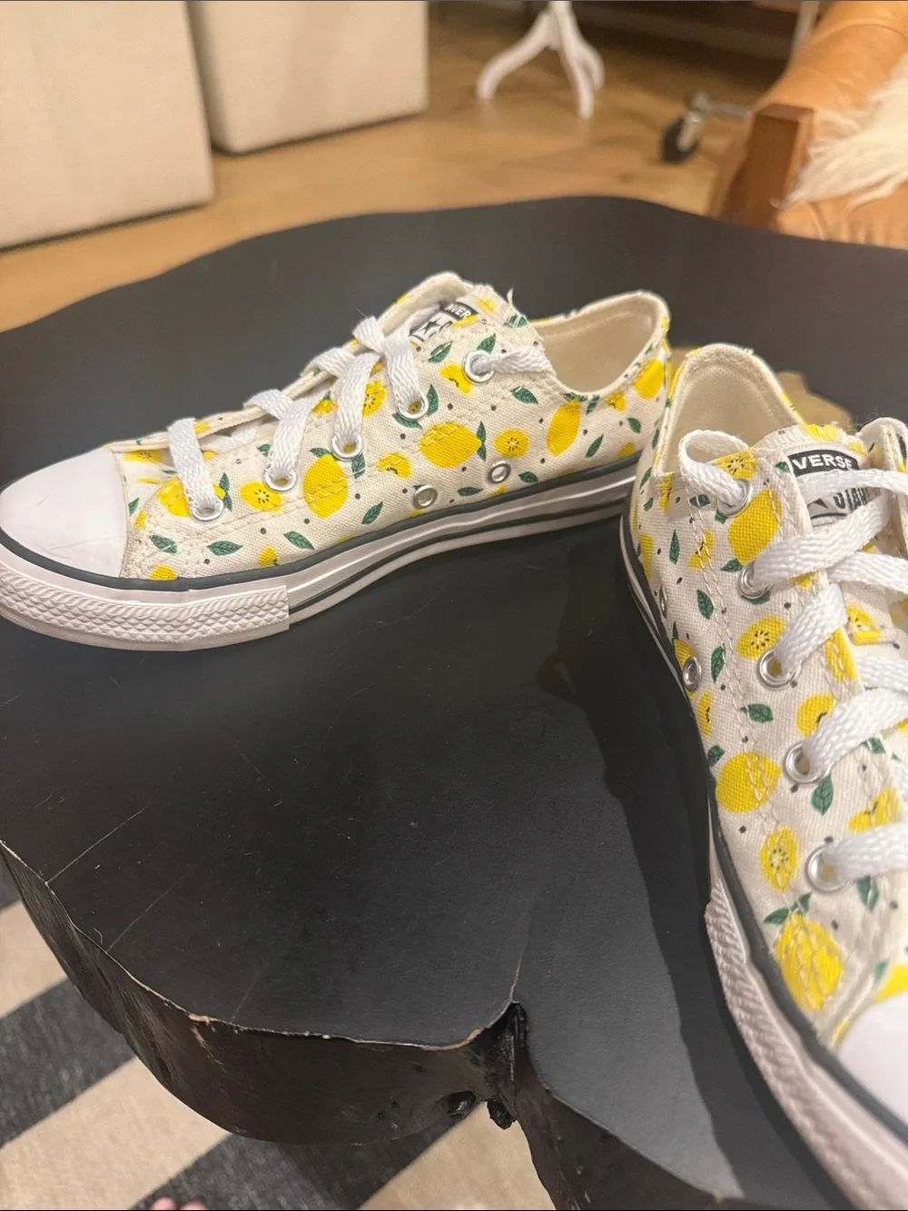 Converse All Star Kids White Low Top Sneakers with Yellow Lemon Print